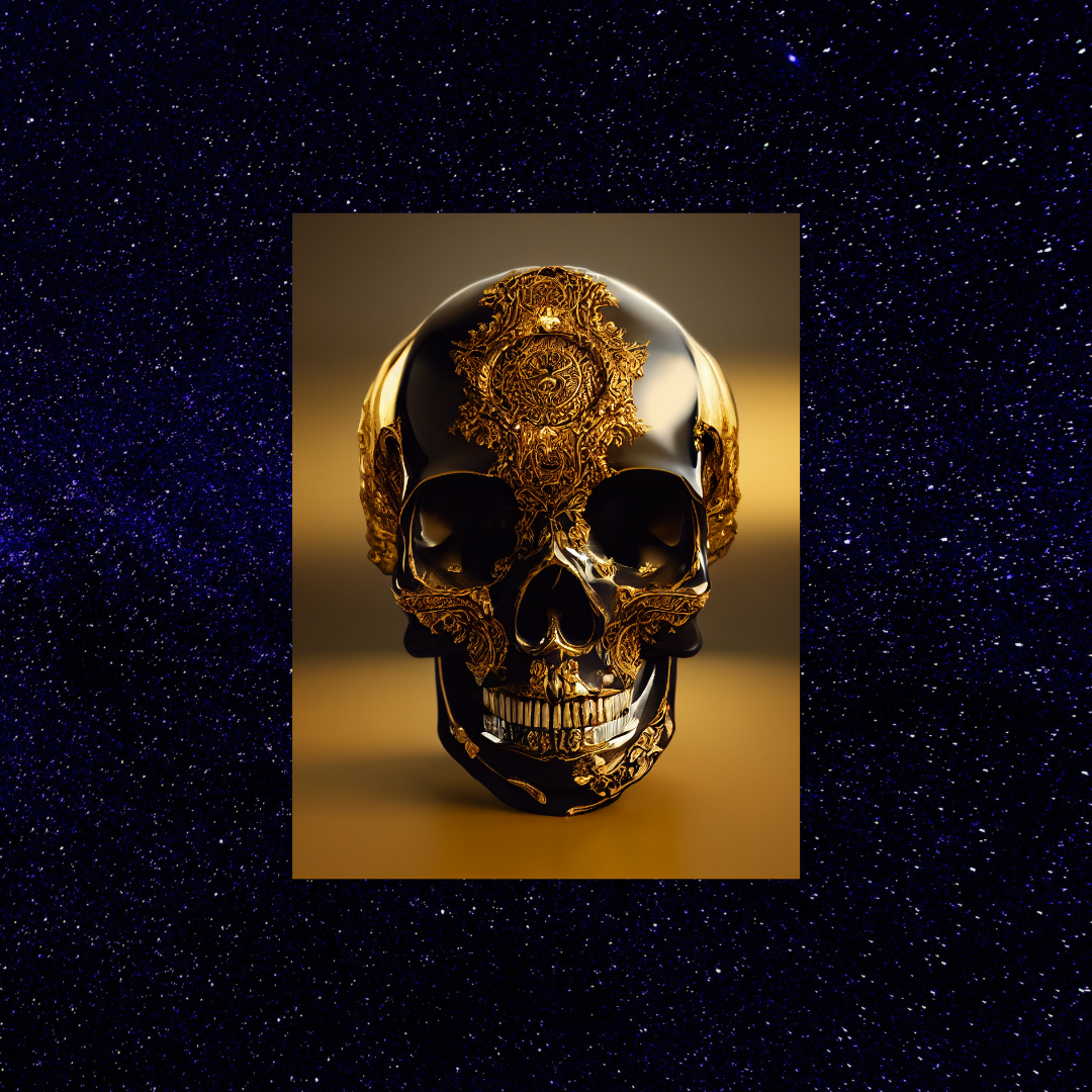 Obsidian Skull Gilded in Gold 1.0 Metal Print Wall Art
