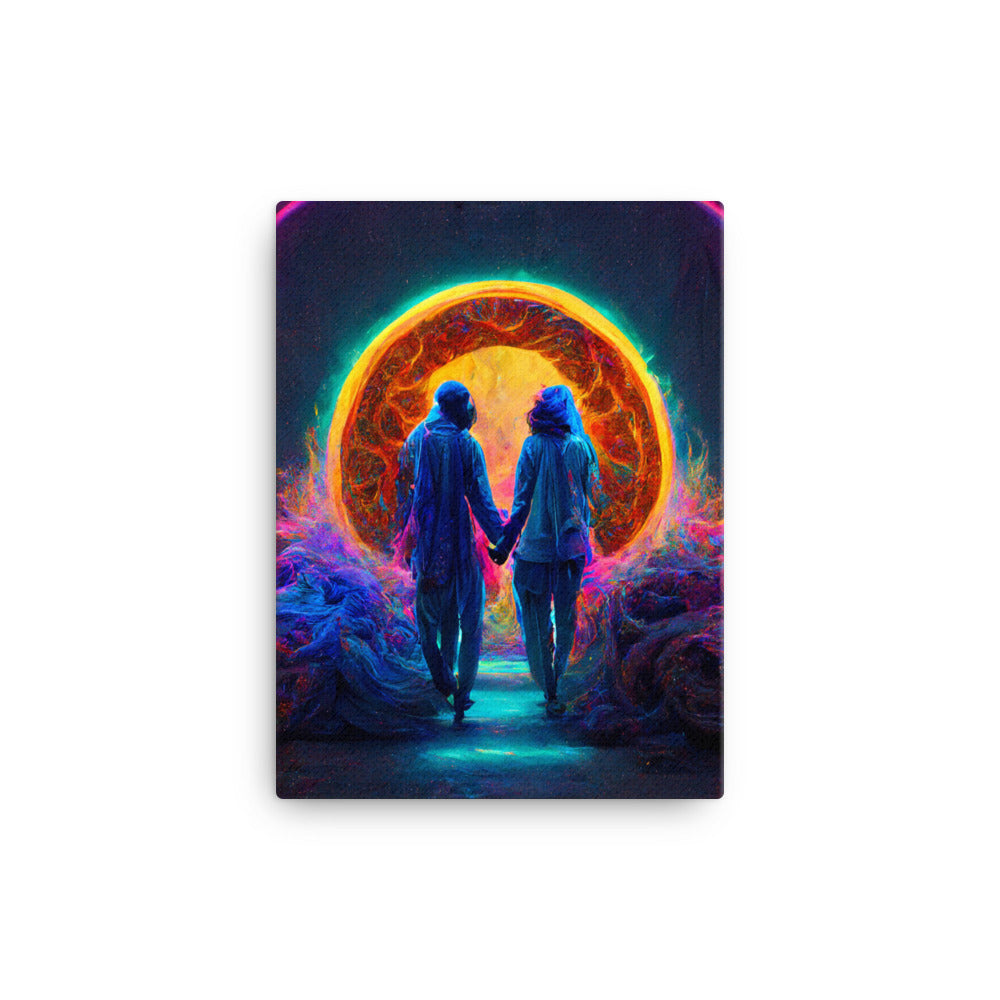 Two lovers enter a portal 1.0 Canvas Wall Art
