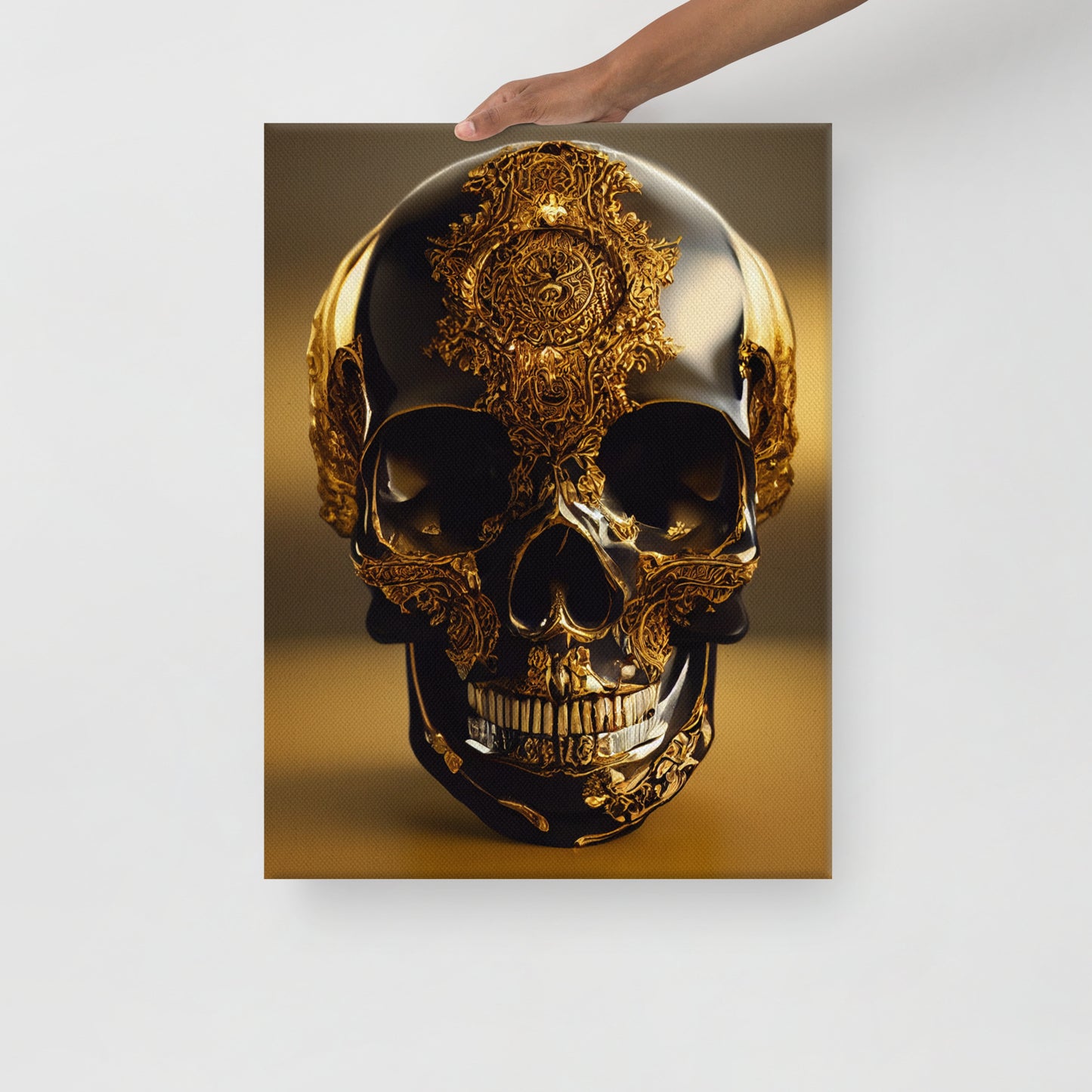 Obsidian Skull Gilded in Gold 1.0 Canvas Wall Art