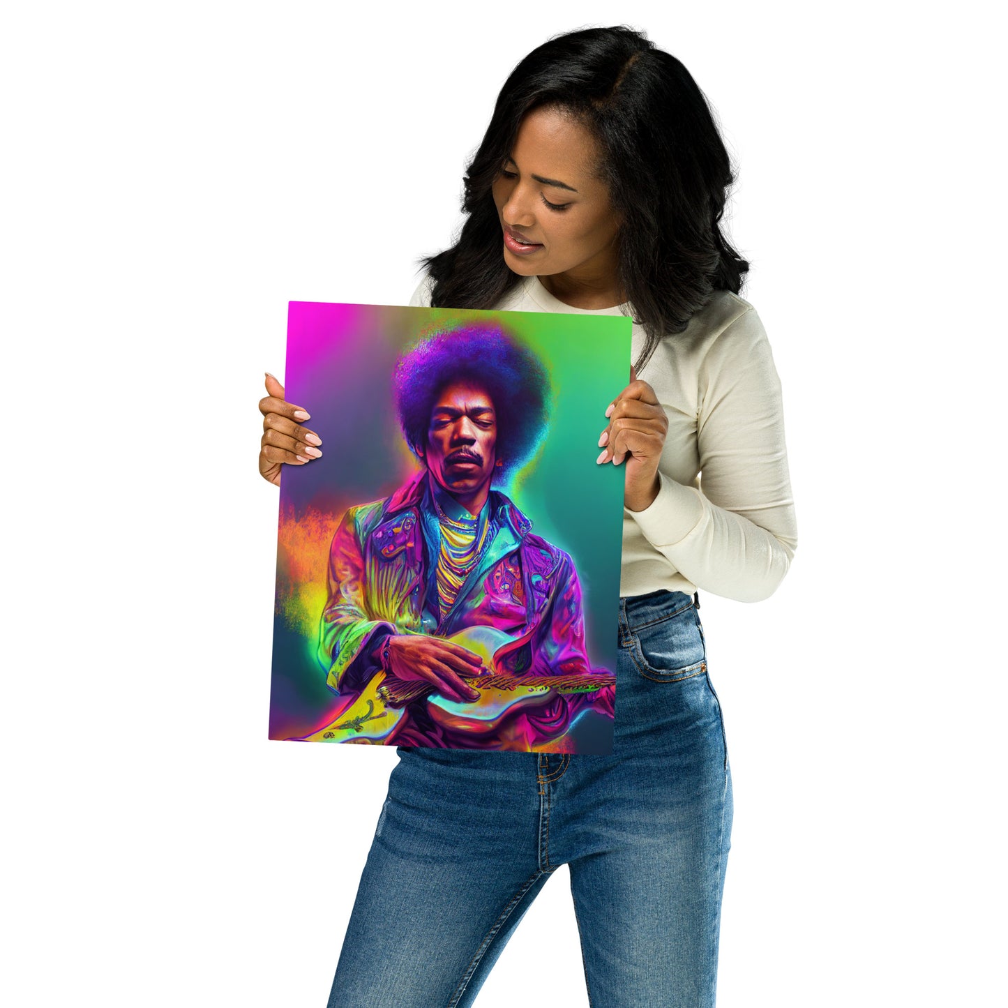 Jimi Hendrix neon 1.0 Metal print