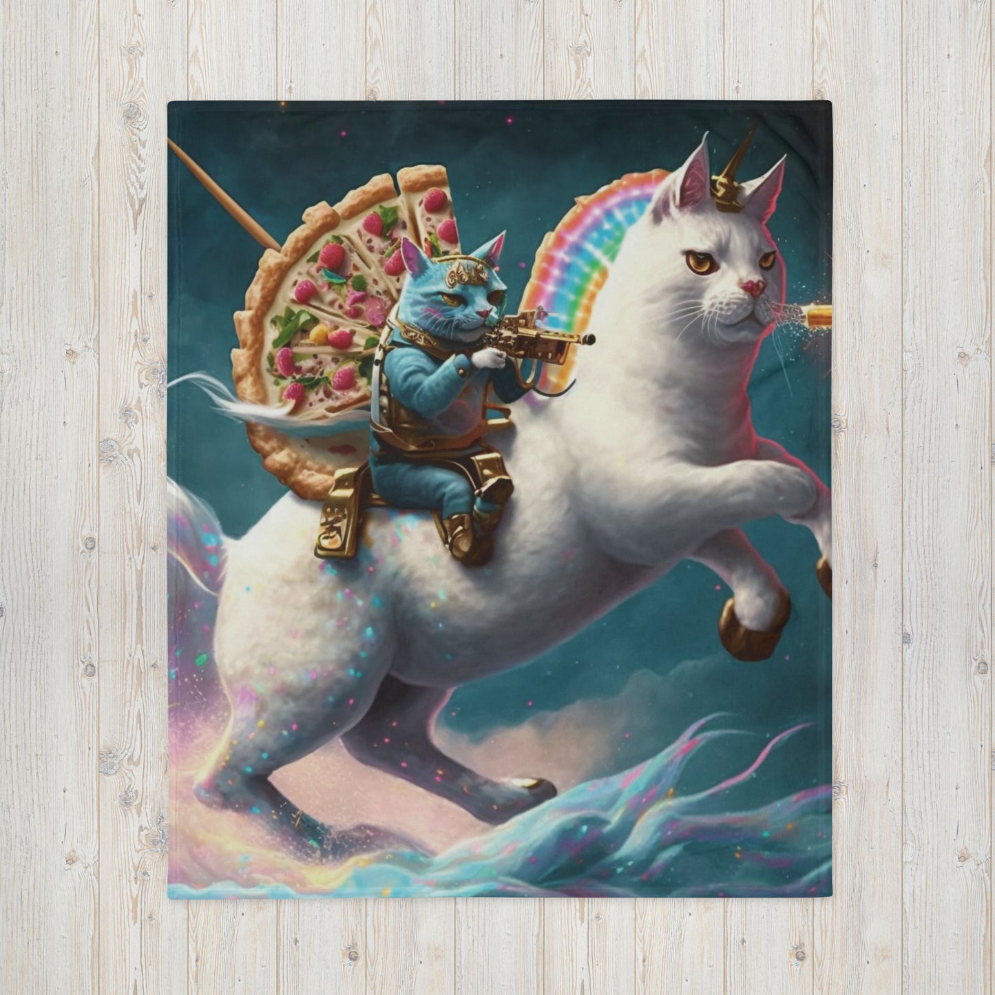kuwaipunk Cat Riding a Cat Unicorn 1.0 Throw Blanket