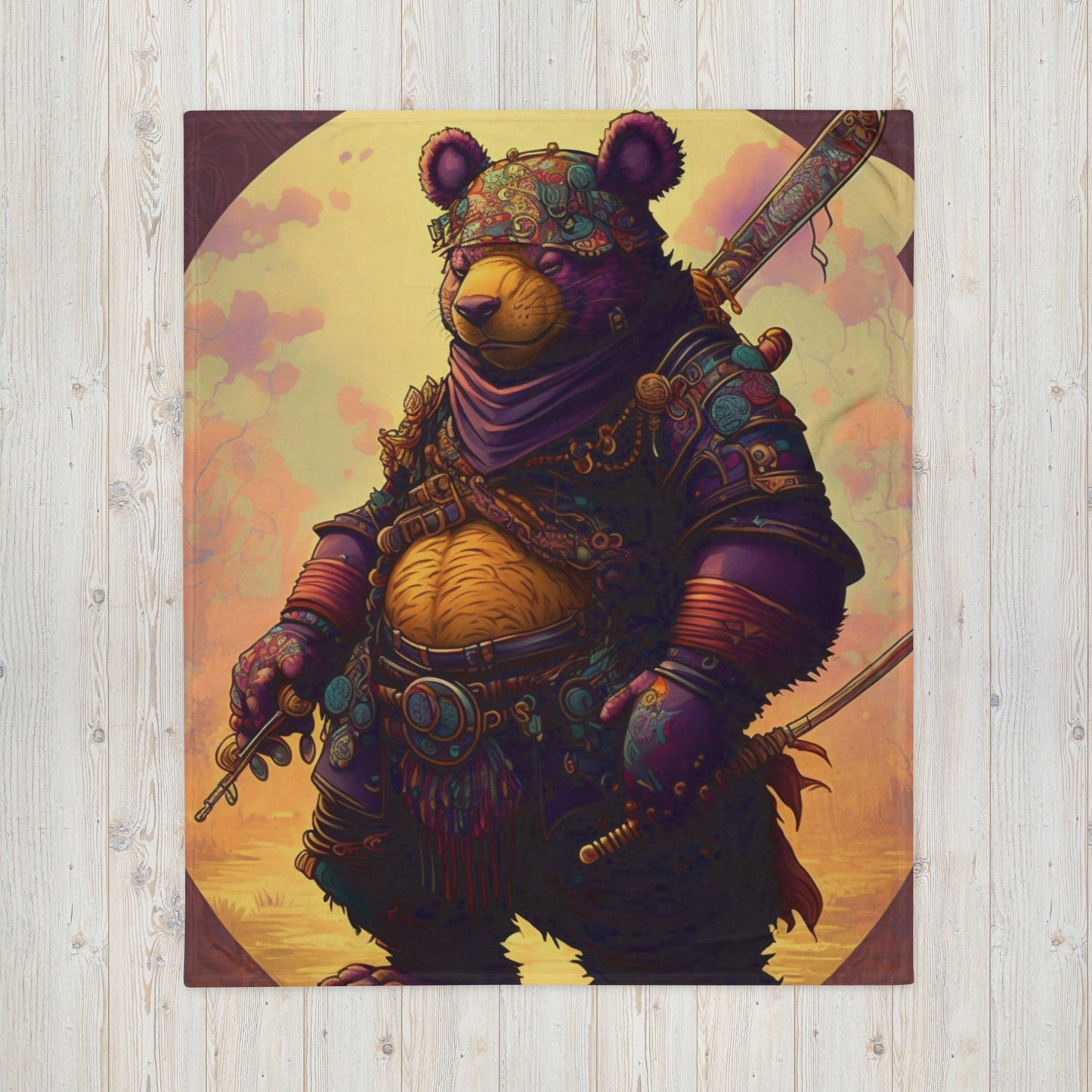 Samurai Pooh Bear 1.0 Throw Blanket