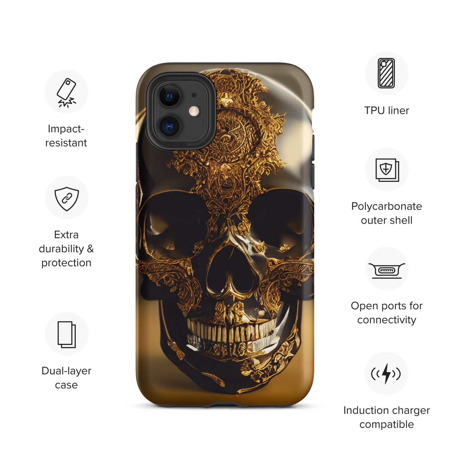 Obsidian Skull Gilded in Gold 1.0 Tough iPhone case