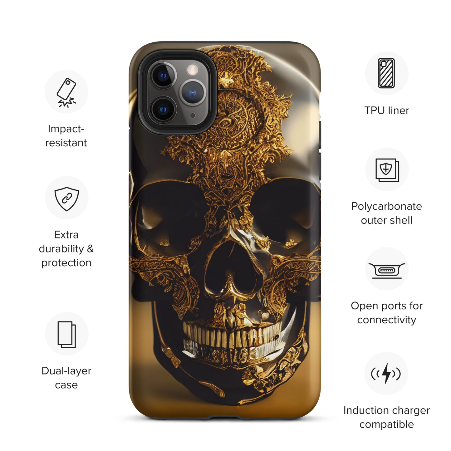 Obsidian Skull Gilded in Gold 1.0 Tough iPhone case