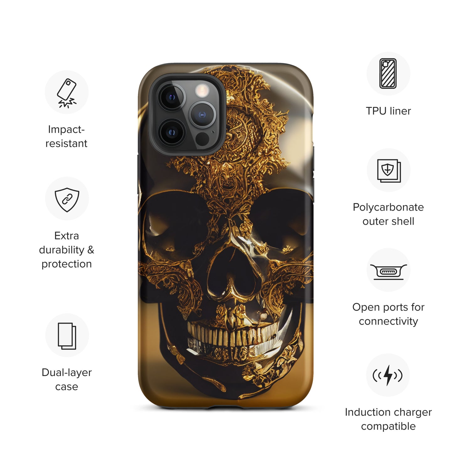Obsidian Skull Gilded in Gold 1.0 Tough iPhone case