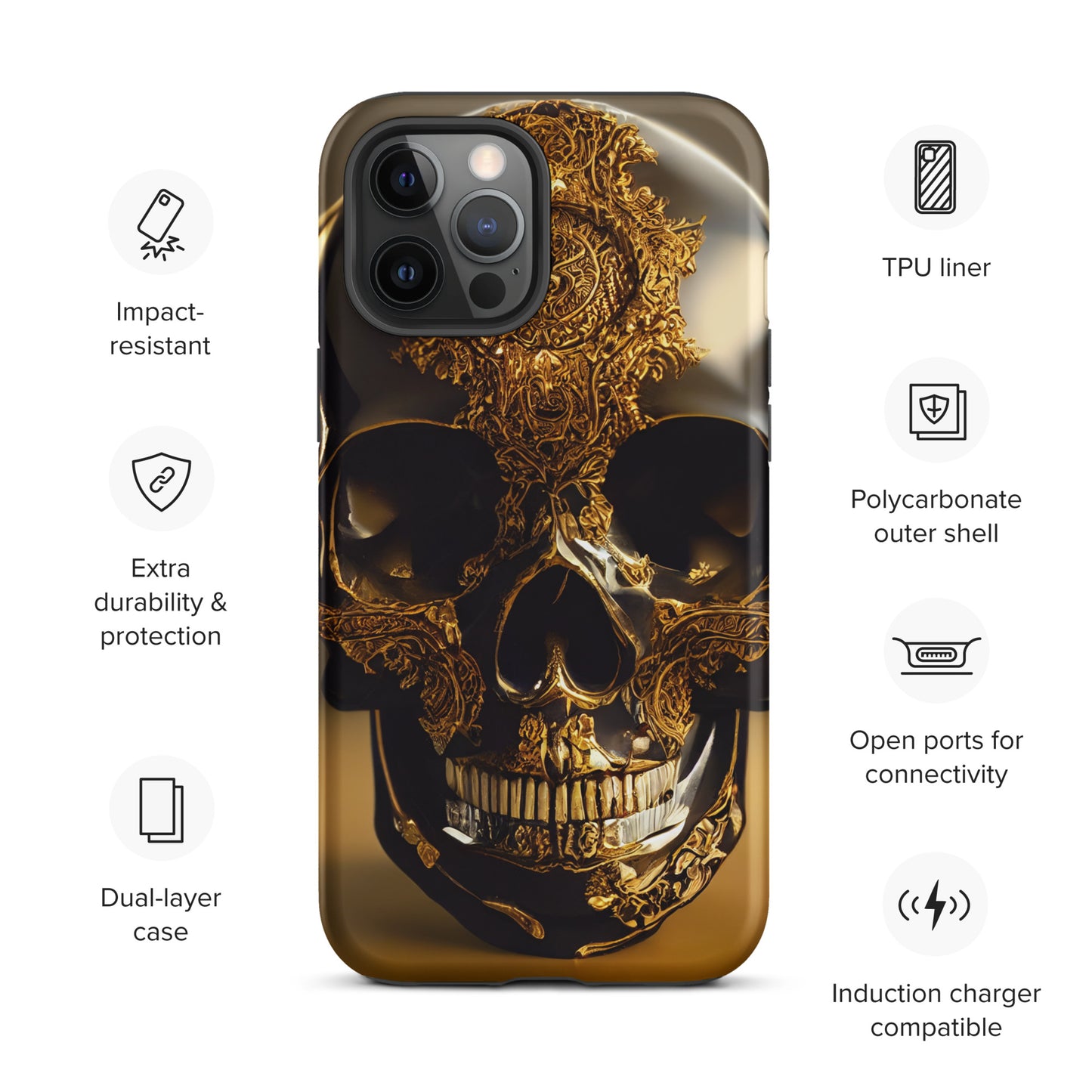 Obsidian Skull Gilded in Gold 1.0 Tough iPhone case