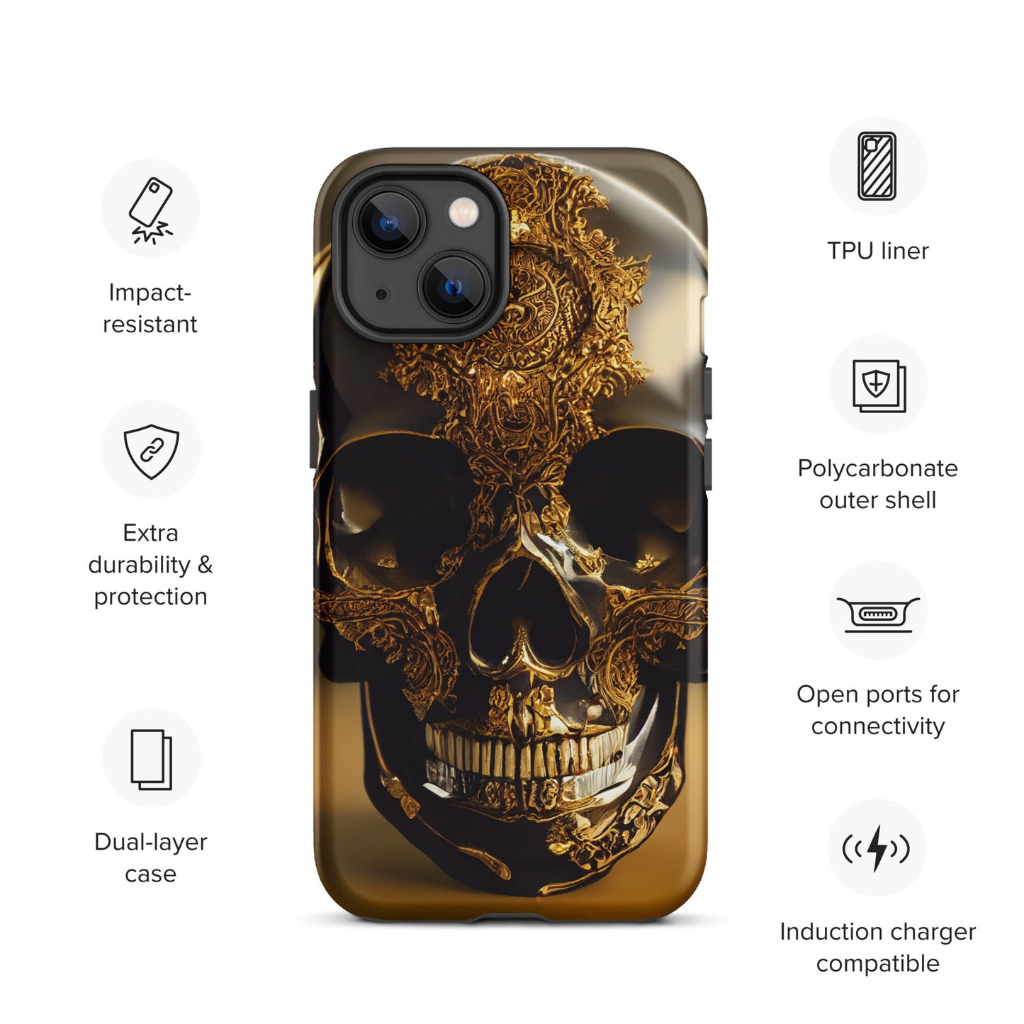 Obsidian Skull Gilded in Gold 1.0 Tough iPhone case