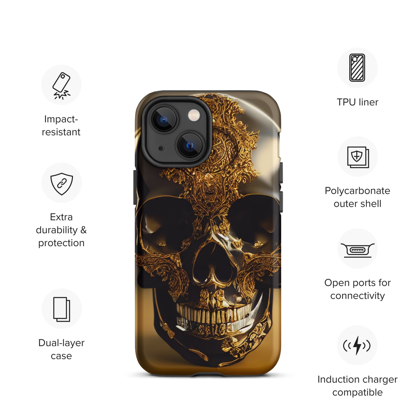 Obsidian Skull Gilded in Gold 1.0 Tough iPhone case