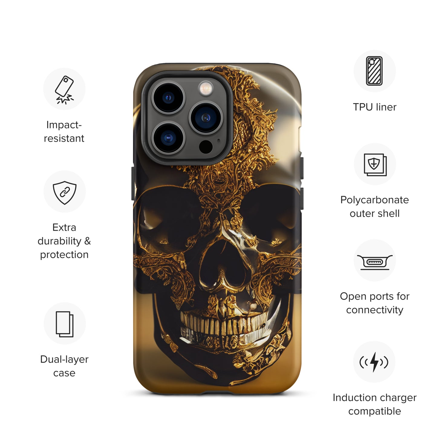Obsidian Skull Gilded in Gold 1.0 Tough iPhone case