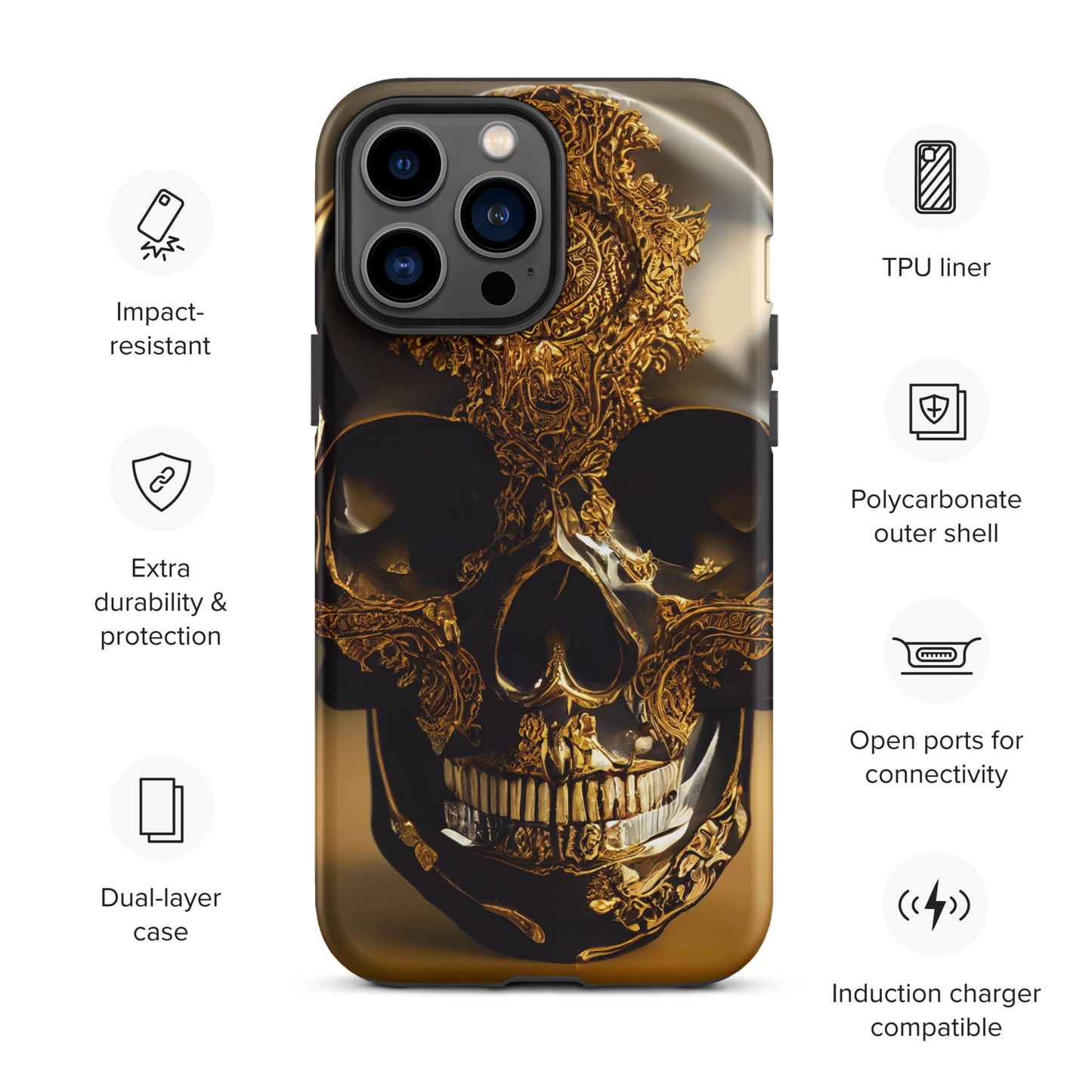 Obsidian Skull Gilded in Gold 1.0 Tough iPhone case