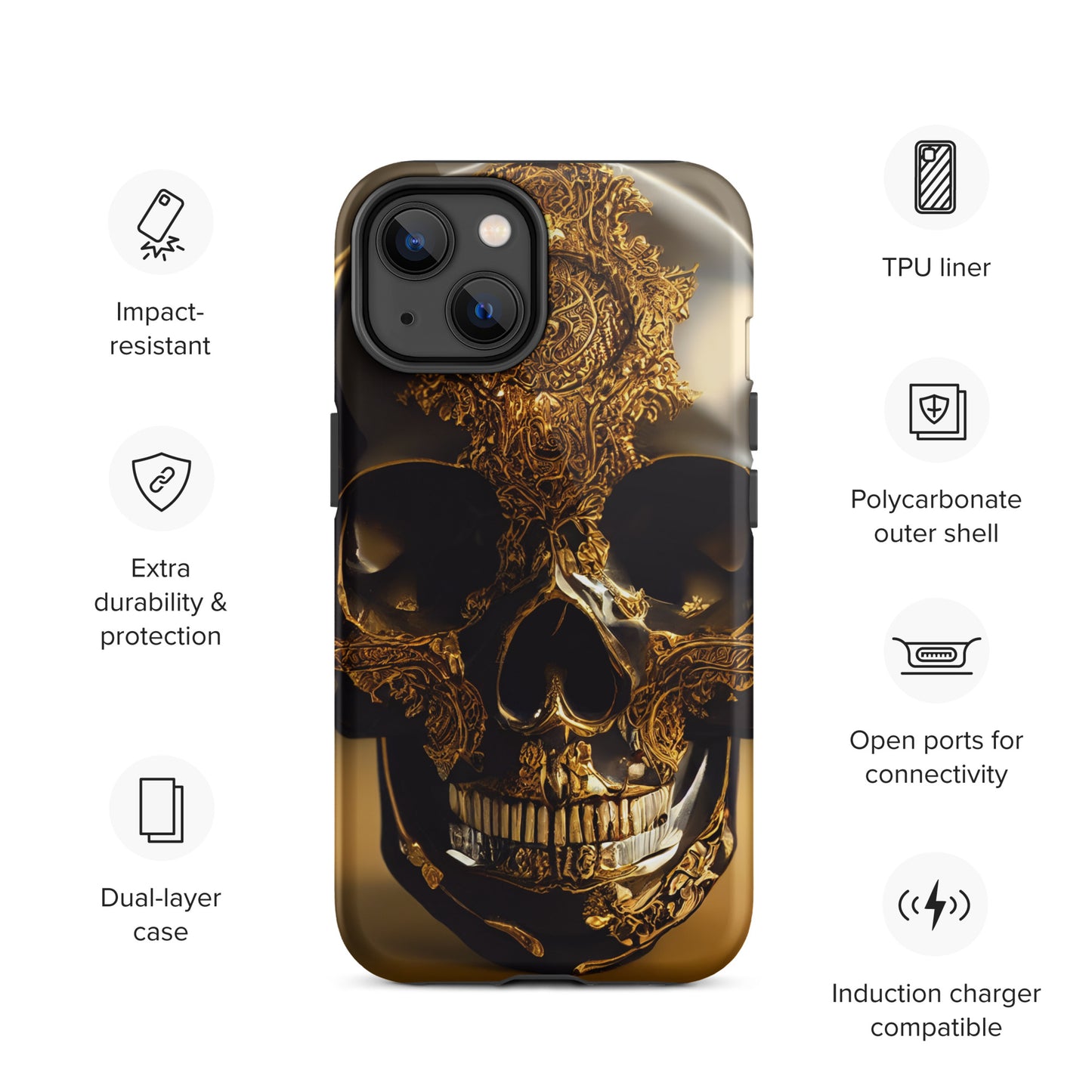 Obsidian Skull Gilded in Gold 1.0 Tough iPhone case