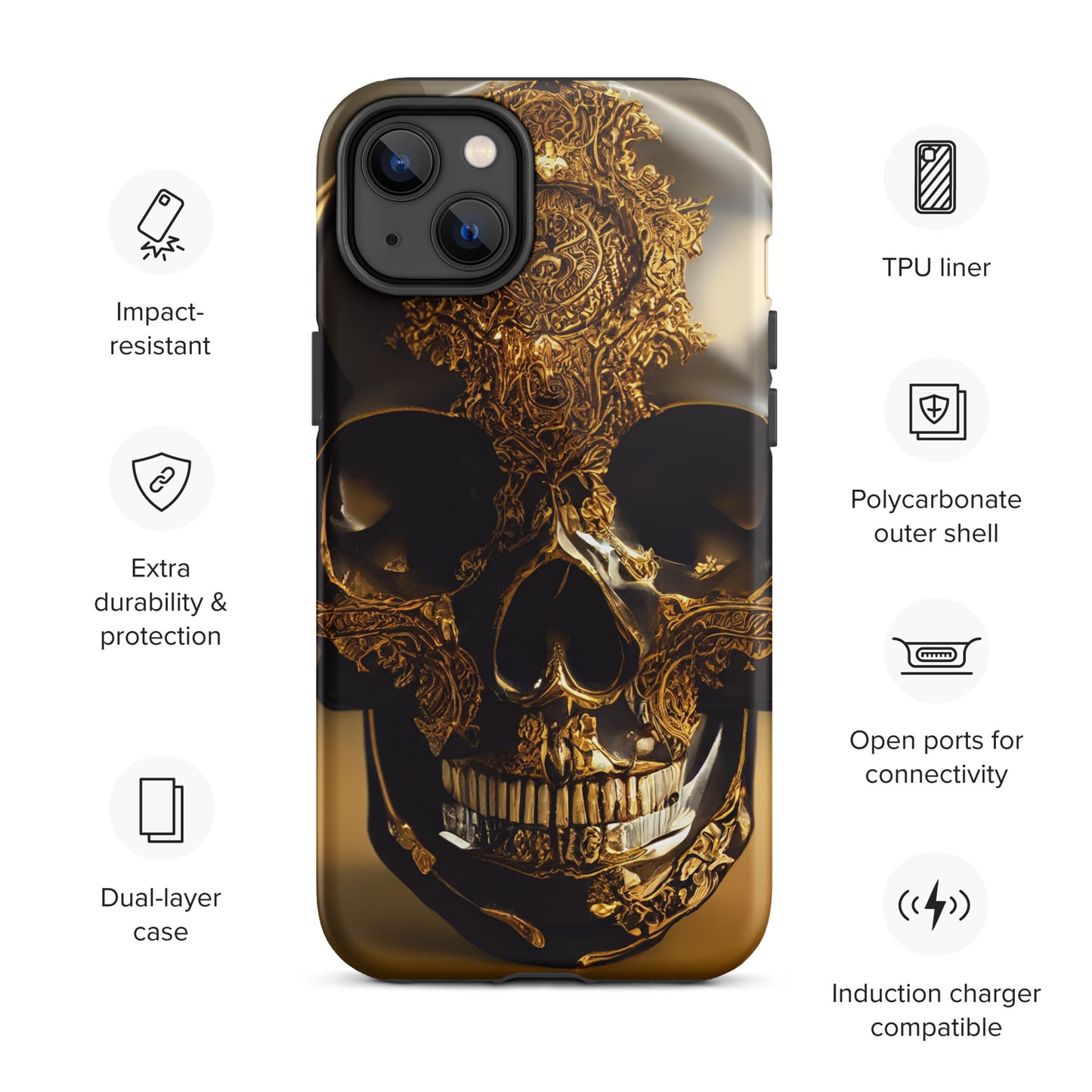 Obsidian Skull Gilded in Gold 1.0 Tough iPhone case