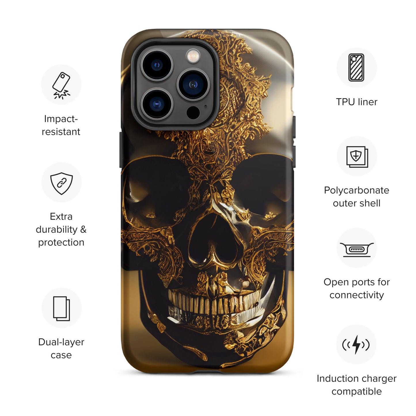 Obsidian Skull Gilded in Gold 1.0 Tough iPhone case