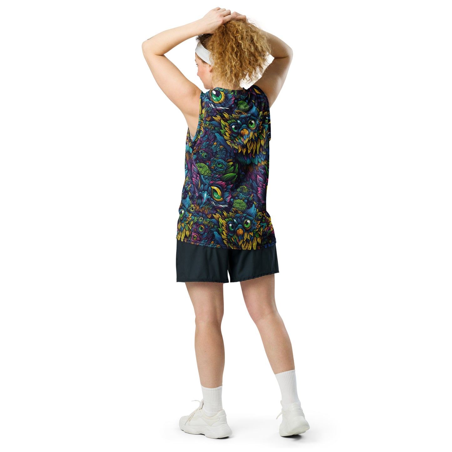 Trippy Owl Recycled Unisex Basketball Jersey