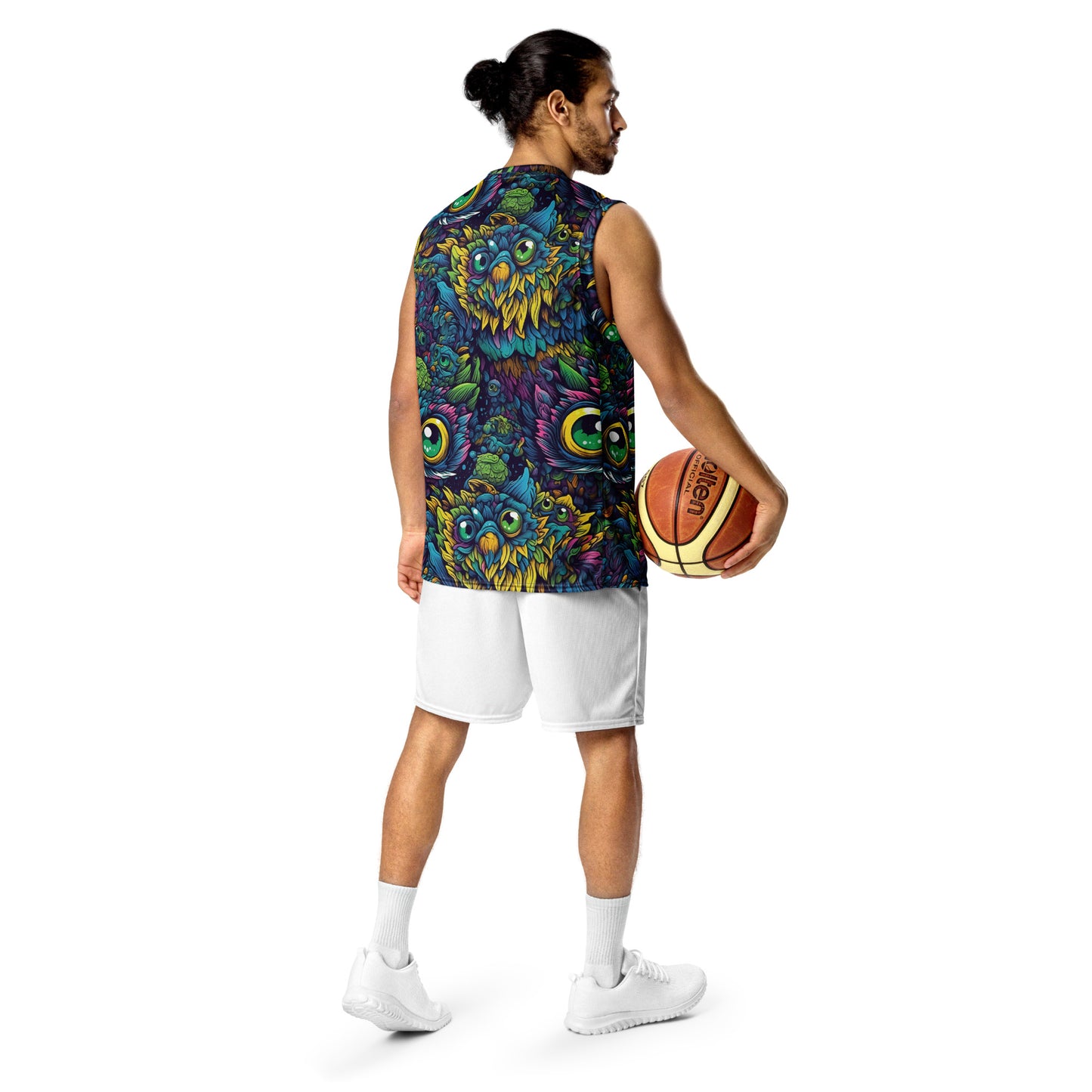 Trippy Owl Recycled Unisex Basketball Jersey