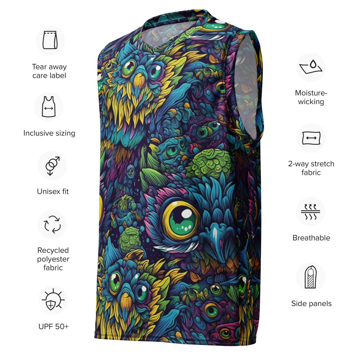 Trippy Owl Recycled Unisex Basketball Jersey