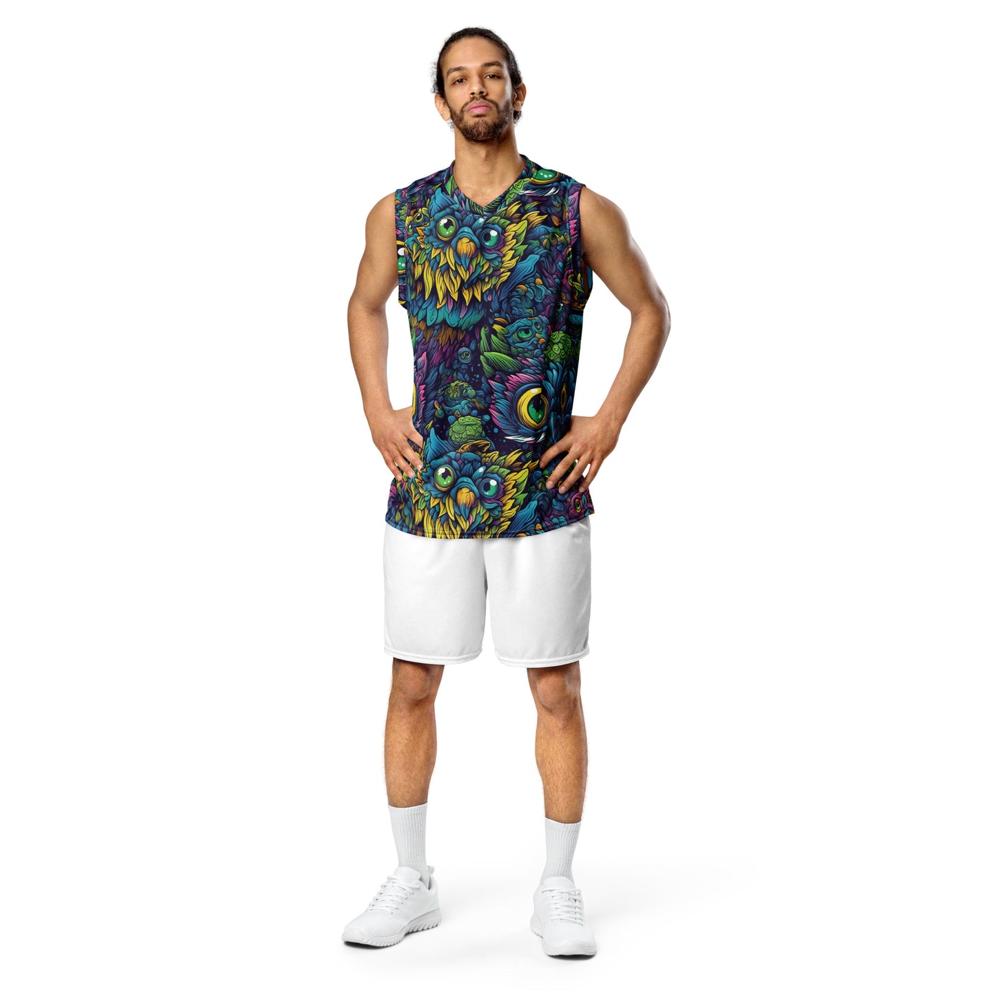 Trippy Owl Recycled Unisex Basketball Jersey