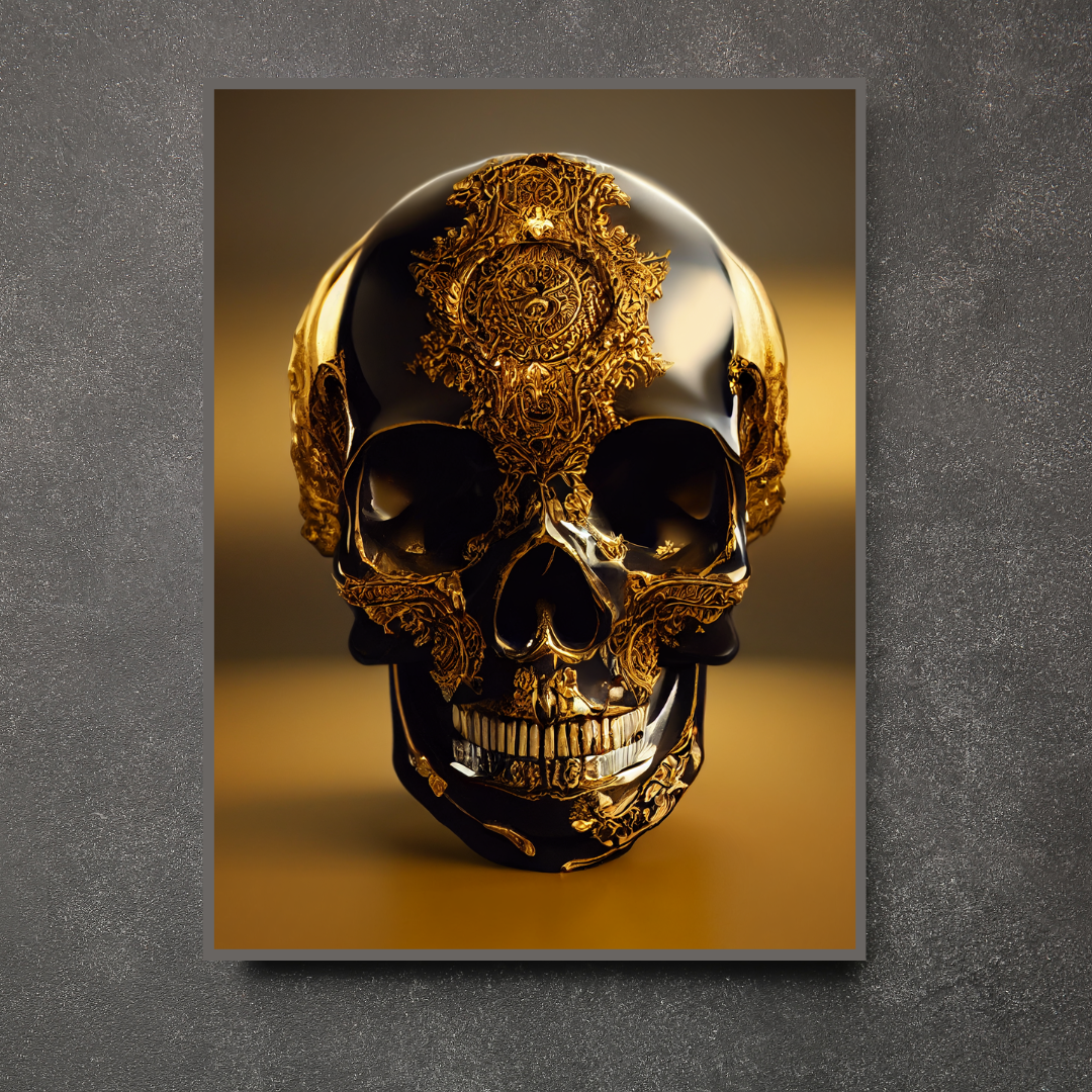 Obsidian Skull Gilded in Gold 1.0 Metal Print Wall Art