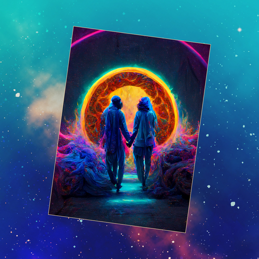Two lovers enter a portal 1.0 Metal print