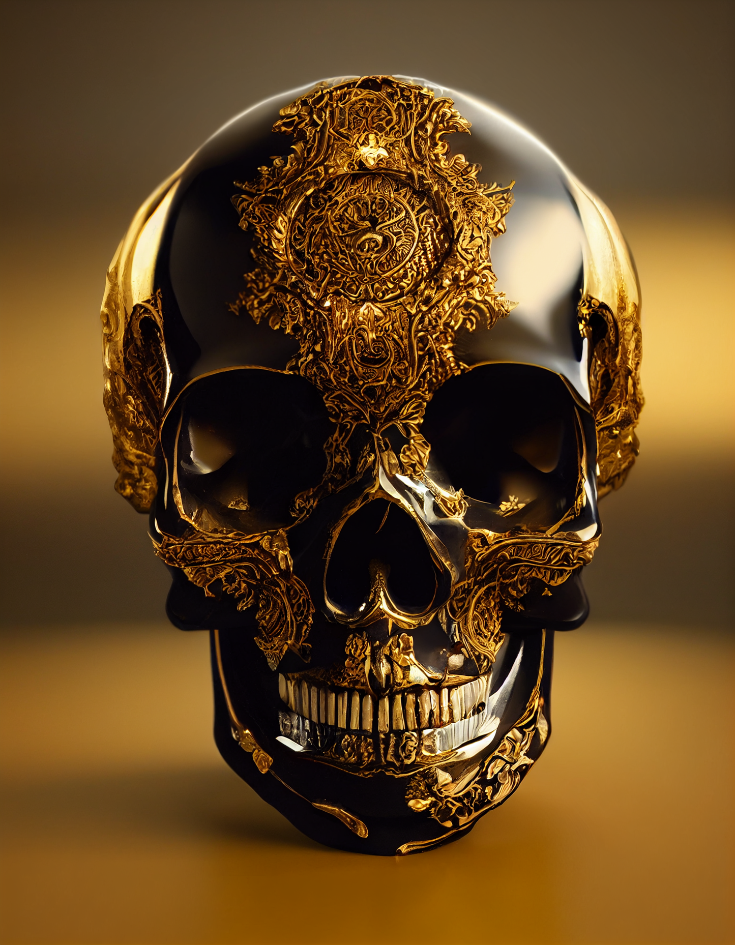 Obsidian Skull Gilded in Gold 1.0 Metal Print Wall Art