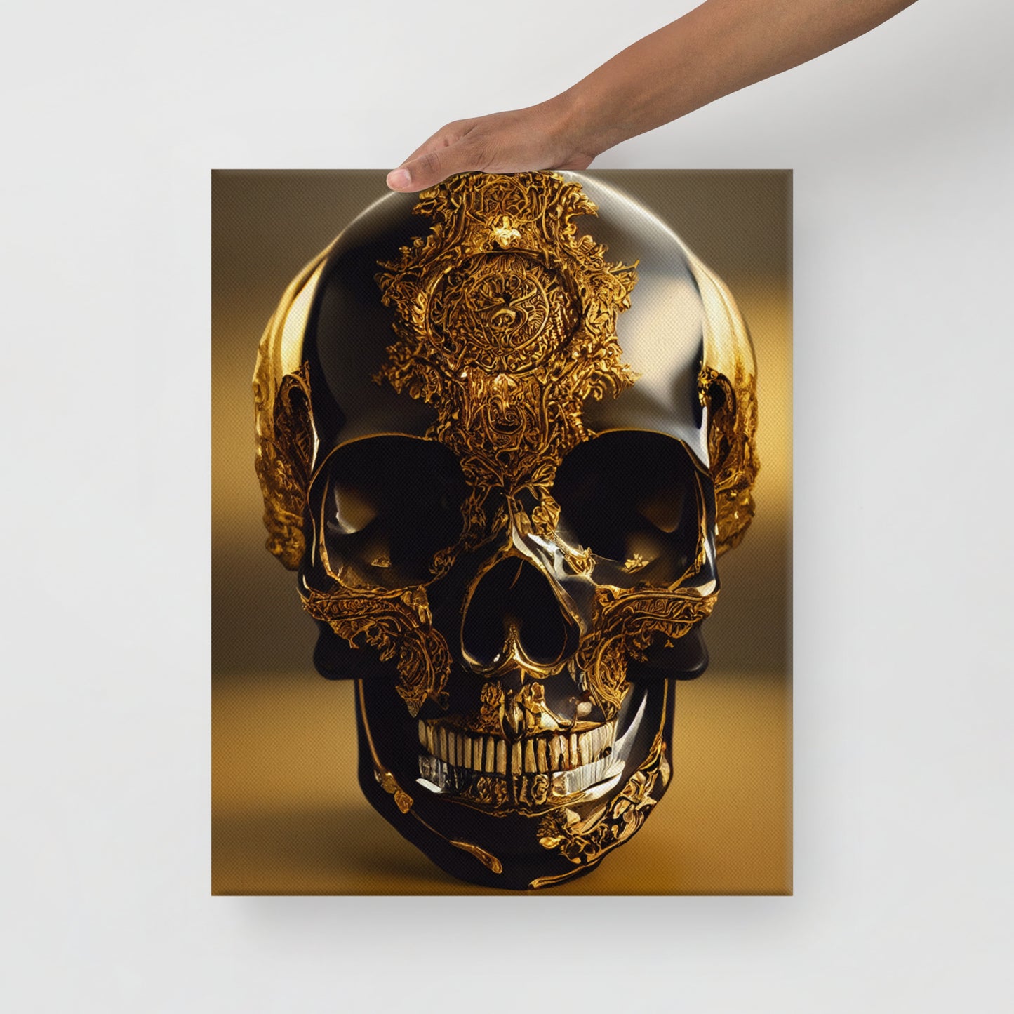 Obsidian Skull Gilded in Gold 1.0 Canvas Wall Art