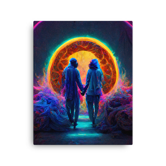 Two lovers enter a portal 1.0 Canvas Wall Art