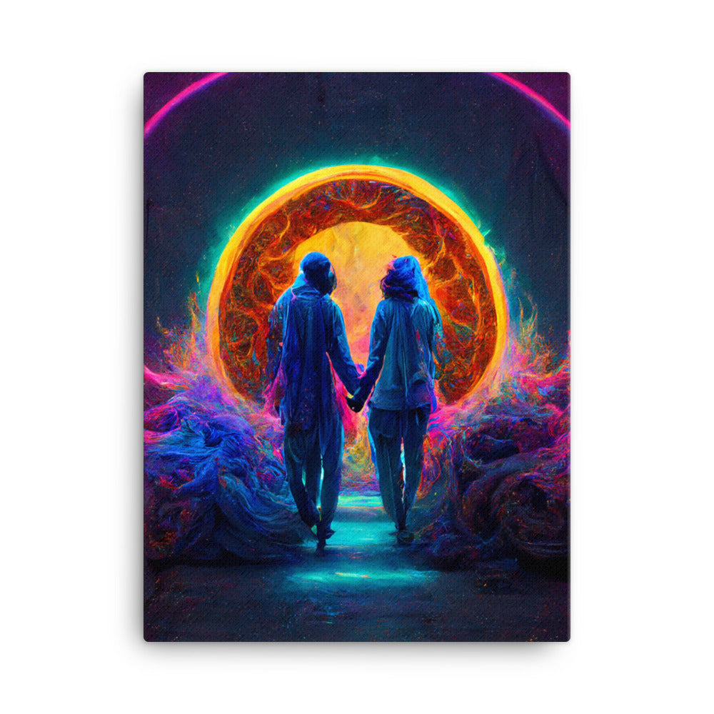 Two lovers enter a portal 1.0 Canvas Wall Art