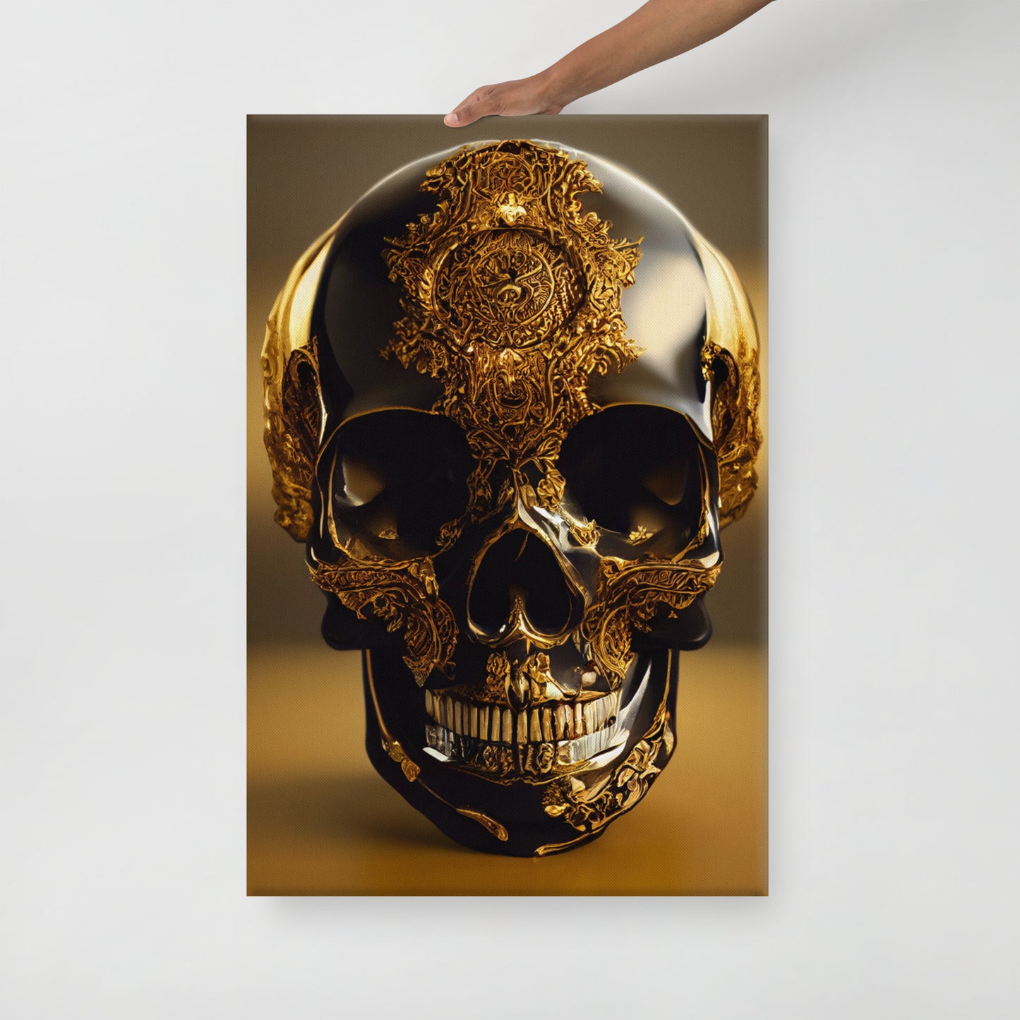 Obsidian Skull Gilded in Gold 1.0 Canvas Wall Art