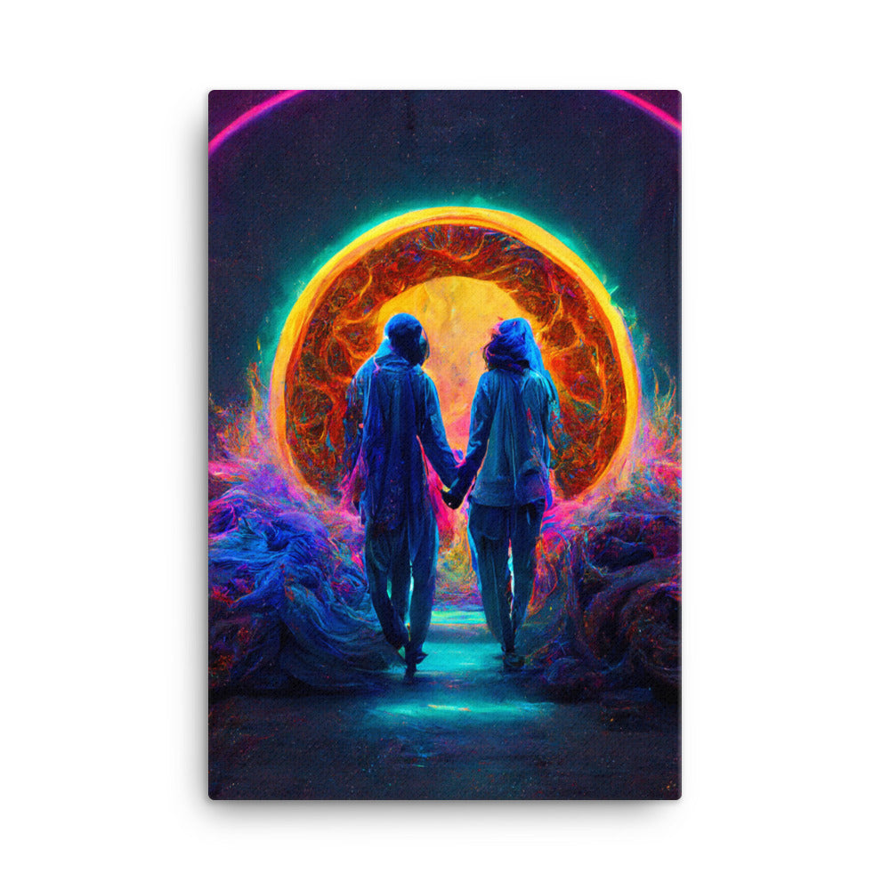 Two lovers enter a portal 1.0 Canvas Wall Art
