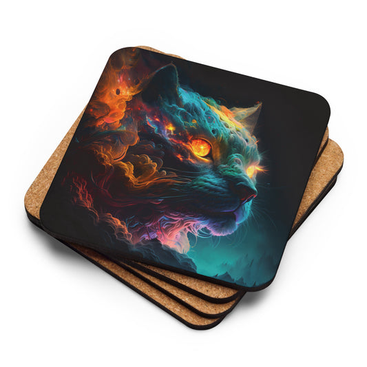 Rainbow Nebula Cat 1.0 Cork-back coaster