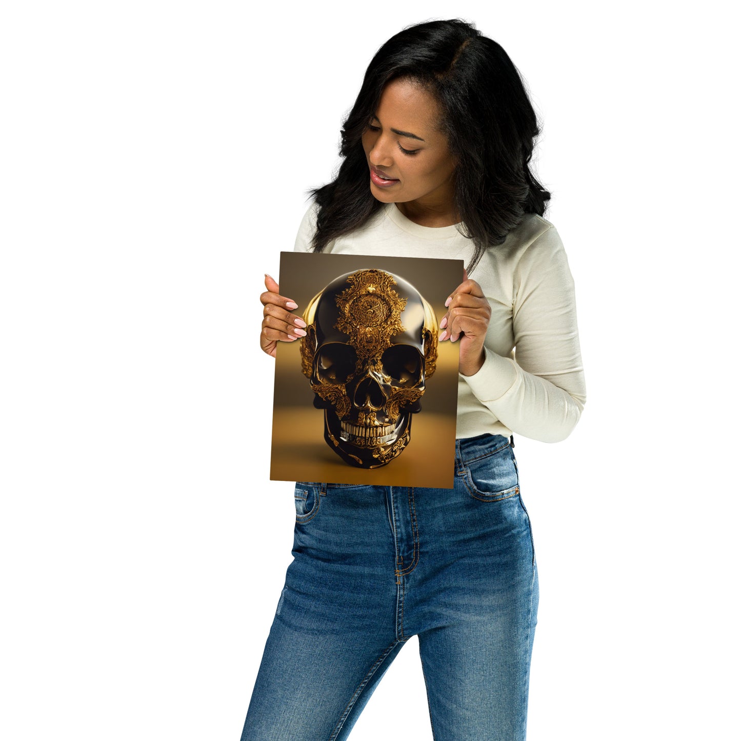 Obsidian Skull Gilded in Gold 1.0 Metal Print Wall Art