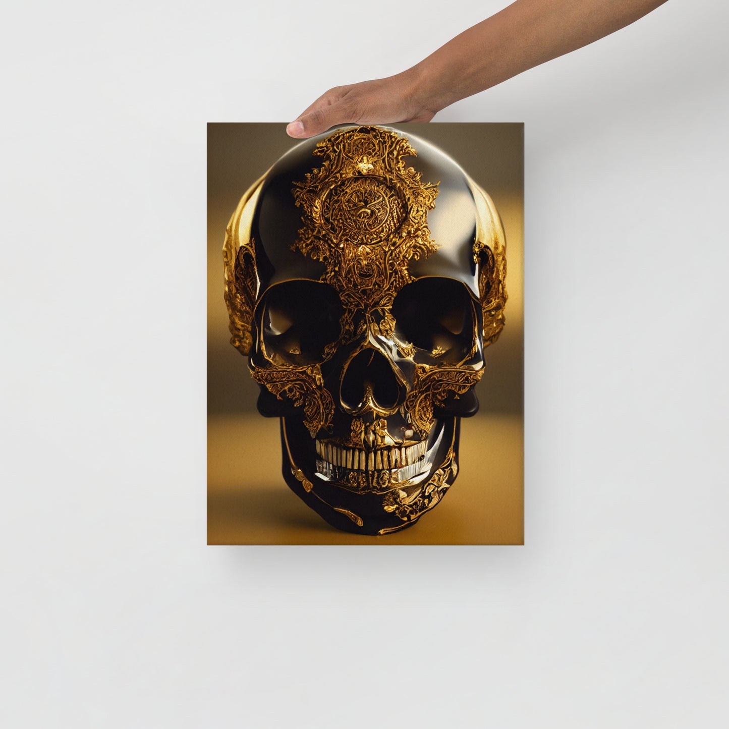 Obsidian Skull Gilded in Gold 1.0 Thin Canvas Wall Art