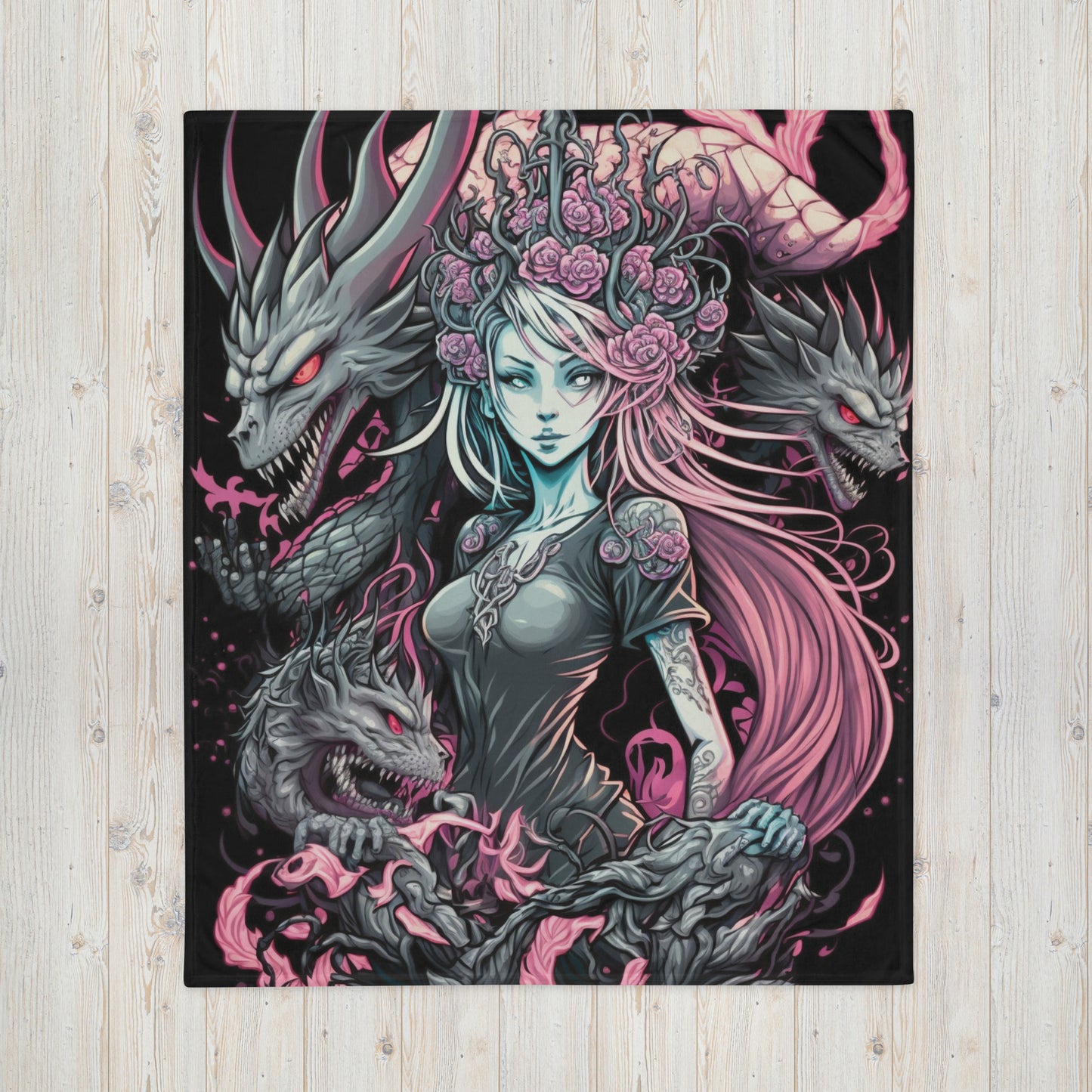 Anime Dragon Woman 1.0 Throw Blanket