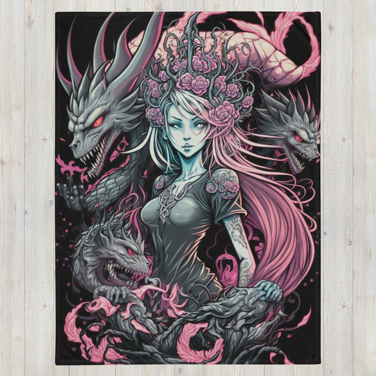 Anime Dragon Woman 1.0 Throw Blanket