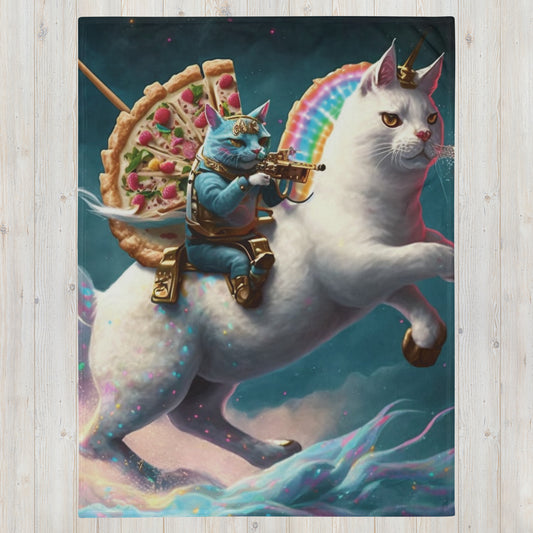 kuwaipunk Cat Riding a Cat Unicorn 1.0 Throw Blanket