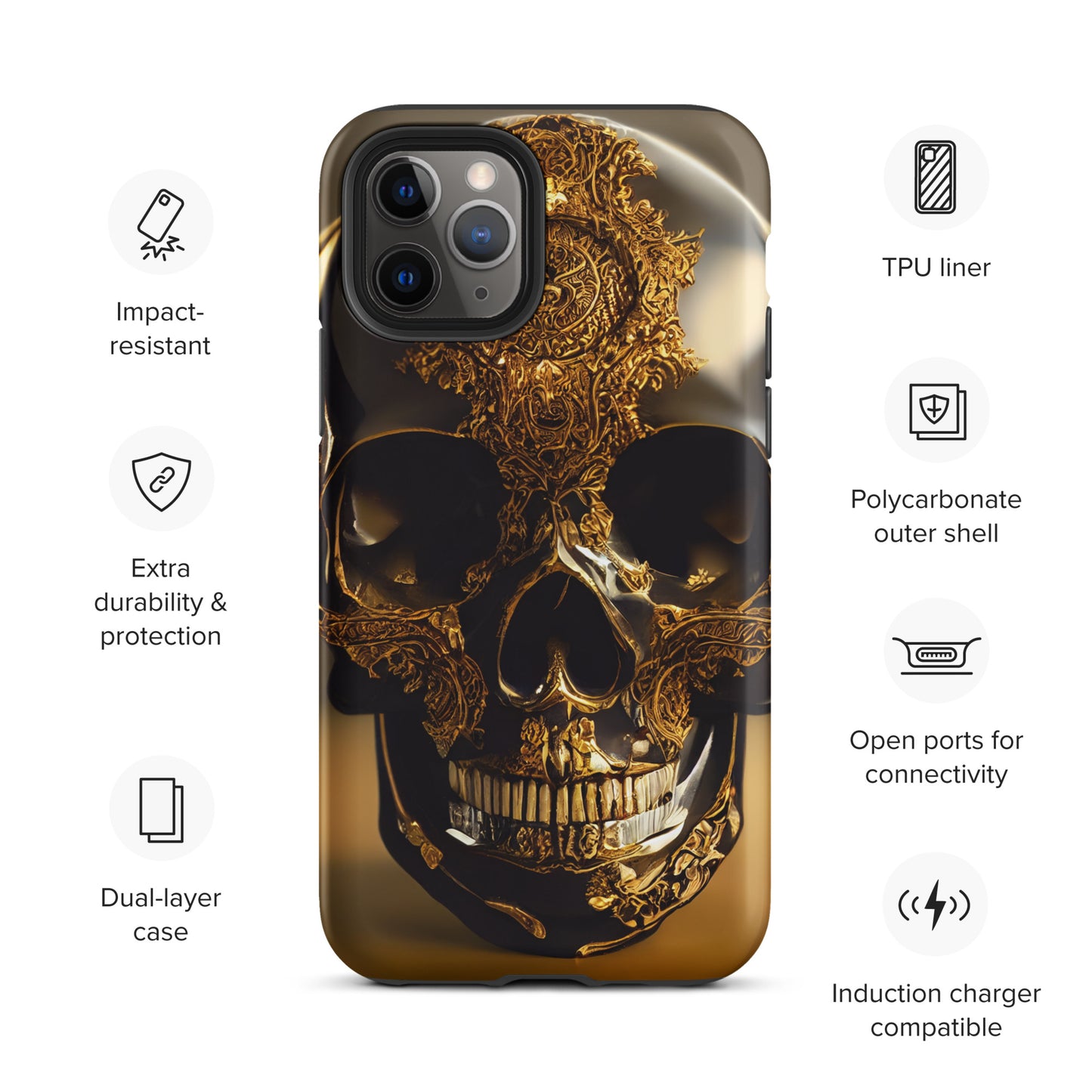 Obsidian Skull Gilded in Gold 1.0 Tough iPhone case