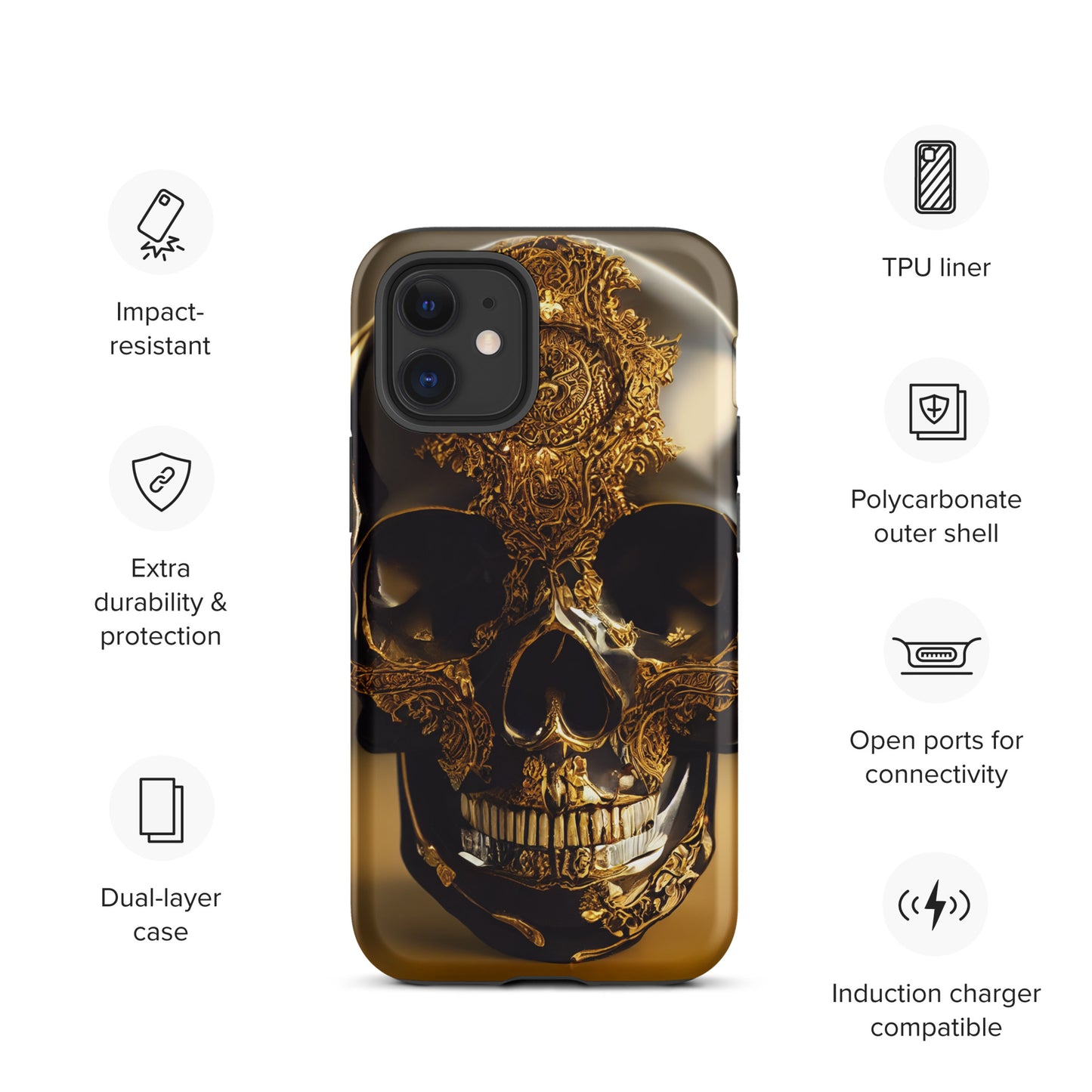 Obsidian Skull Gilded in Gold 1.0 Tough iPhone case